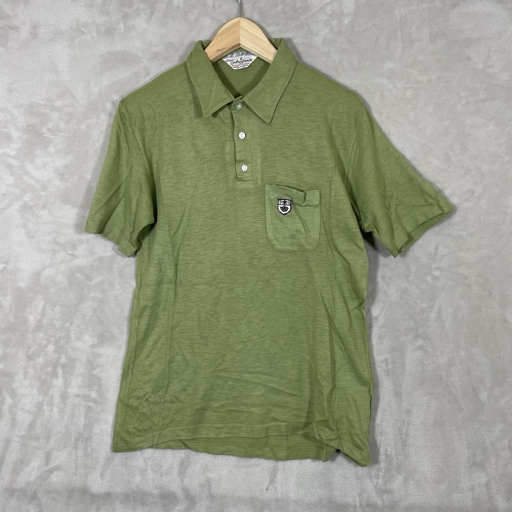 Vintage 50s 60s Collegiate Polo Shirt Mens L (fit S) University College Crest